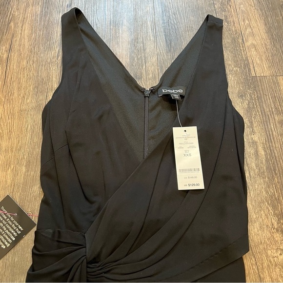 NWT BeBe Vibrant Asymmetrical Draped Dd black Dress. V neckline Size XXS - Picture 7 of 16